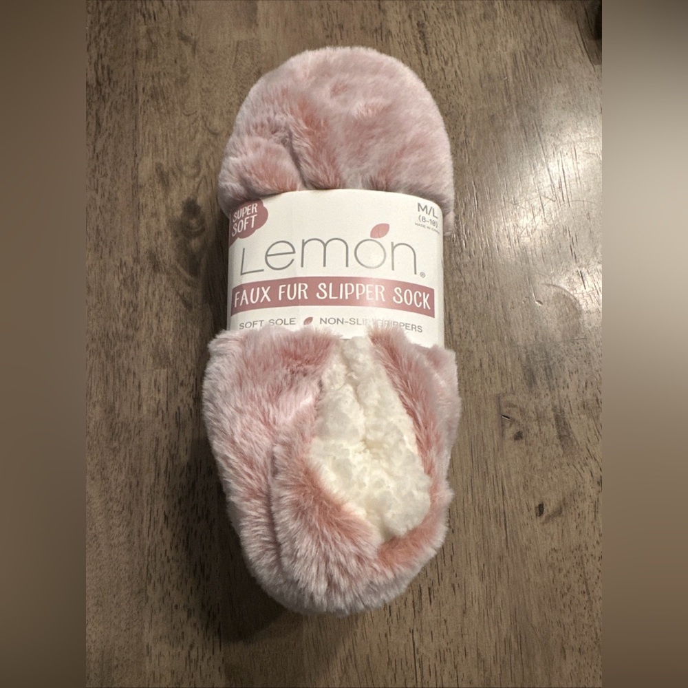 Lemon Pink Faux Fur Slipper Socks